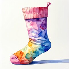 Colorful Watercolor Sock Painting on White