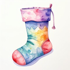 Colorful Watercolor Christmas Stocking Art