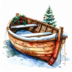 Wooden Boat with Christmas Decorations