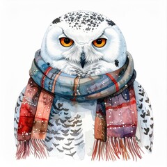 Snowy Owl Wearing Colorful Scarf