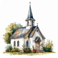 Naklejka premium Charming Church in Lush Garden Setting