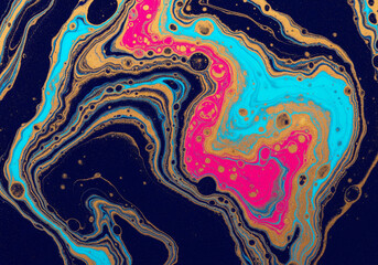 Seamless liquid marble texture background with vibrant turquoise, hot pink, and gold swirls on a deep navy base, abstract fluid art style, high-resolution 