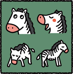 Obraz premium Cute Hand-Drawn Zebra Sticker Set – Cartoon Black and White Safari Animal Illustration