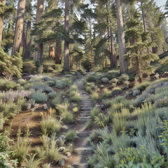 Peaceful Forest Pathway with Stone Steps and Sunlight
