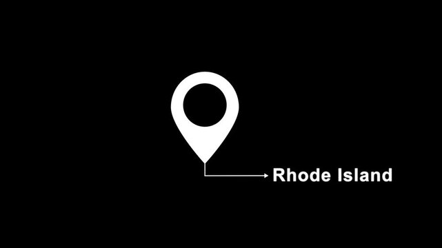 This is a United States state. location of the city of Rhode Island on black screen. location icon animation. Country GPS location tracking icon. location pin appearing.