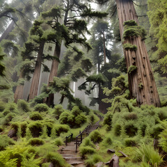 Ancient Forest with Giant Trees and Mystical Atmosphere