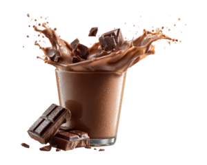 Chocolate and milk splash, isolated on a transparent background