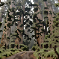 Misty Redwood Forest with Scenic Road