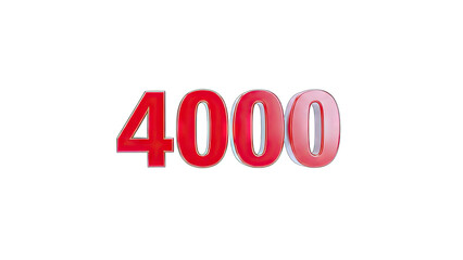 Red 3D Number 4000 on White Background
