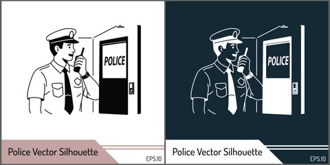 Police Officer Using Radio Communication at Police Station Vector Illustration