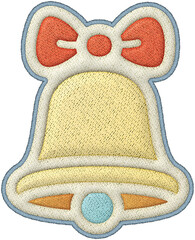Christmas bell patchwork element cute embroidery design with bow and pastel color festive textile badge art