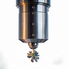 Metalworking machine tool shaping a complex metal part with precision cutting tool