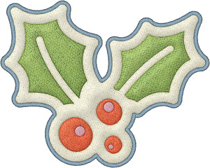 Christmas holly leaf element patchwork embroidery applique ornament design on transparent background vector