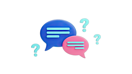 3D Speech Bubbles with Question Marks on White Background