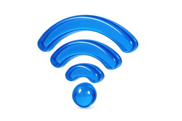 Blue glossy 3d wi-fi icon transmitting wireless internet signal for global network connectivity