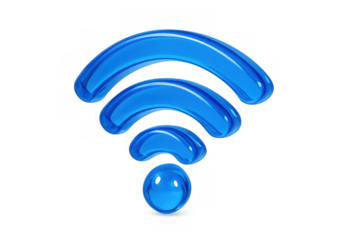Blue glossy 3d wi-fi icon transmitting wireless internet signal for global network connectivity
