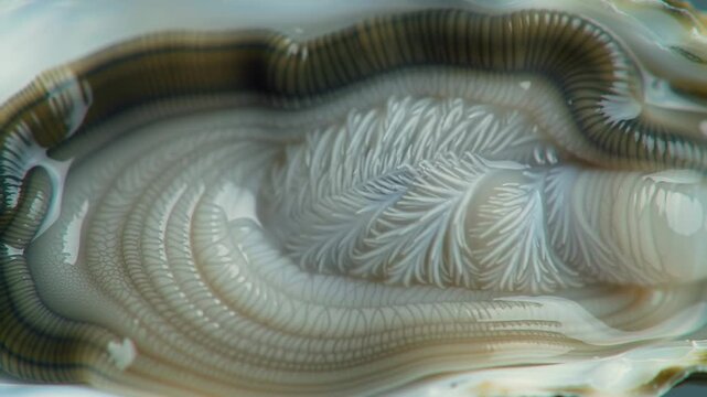 Close-up of shell interior showing swirling patterns and textures, for nature, art, biology use