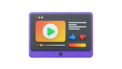 3D Video Player Interface with Play Button and Social Icons