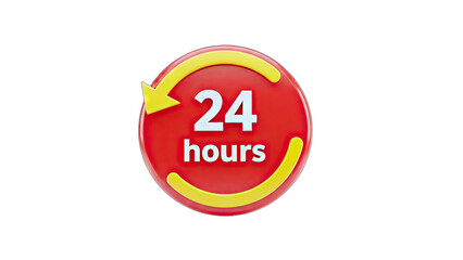 24 Hours Service Icon - Round Red Sign on White
