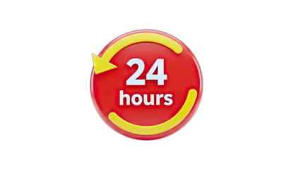 24 Hours Service Icon - Round Red Sign on White