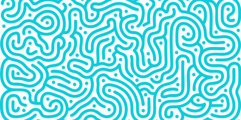 Abstract Pattern with Organic Flowing Lines and Dots in Cyan and White Background