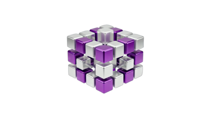 3D Cube Structure with Purple and Silver Cubes on White
