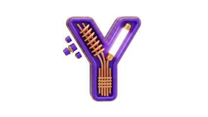 3D Letter Y with Mechanical Details on White