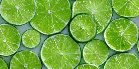 Overhead View of Sparkling Lime Slices on a White Background with Natural Lighting Fresh and Vibrant Suitable for Food and Beverage Themed Projects