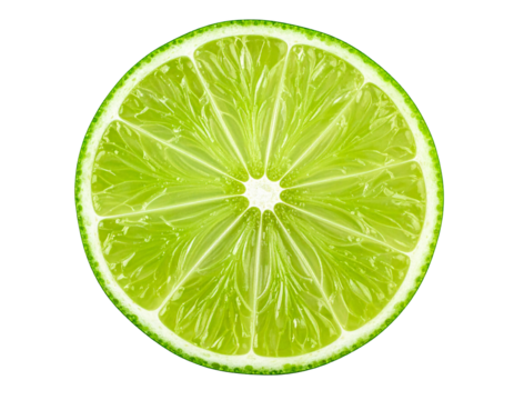 Fresh lime slice with bright green pulp and visible seeds on a clean white background isolated on a transparent background - Powered by Adobe