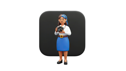 3D Photographer Holding Camera on Black Background