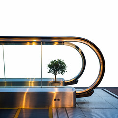 Modern Architecture Featuring a Sleek Staircase with a Tree in the Background and Bright Lighting Creating an Ambiance of Serenity and Sophistication