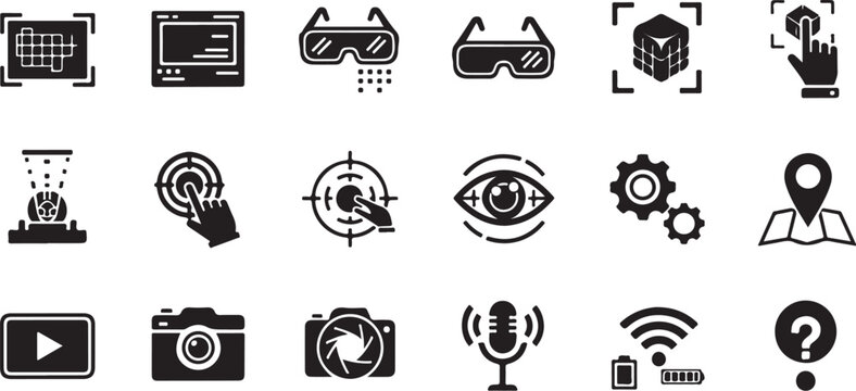Virtual reality technology icon set