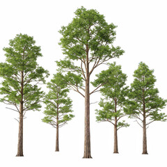 Obraz premium Lush, realistically rendered deciduous trees with detailed bark textures and vibrant green foliage stand prominently against a neutral gray backdrop, showcasing, isolated on transparent background.