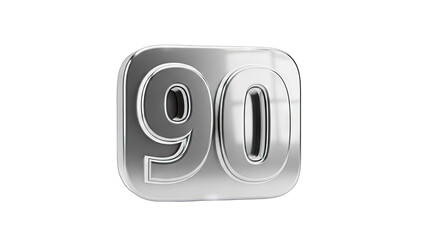 Shiny Silver Number 90 on White Background