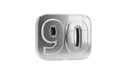 Shiny Silver Number 90 on White Background