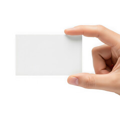 Hand holding blank business card isolated on transparent background