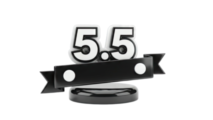 3D Render of 5.5 Number with Ribbon and Stand - Isolated