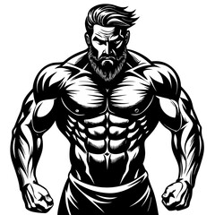 Fototapeta premium Muscular Bodybuilder Man Logo: Strong Male Figure with Defined Abs and Biceps