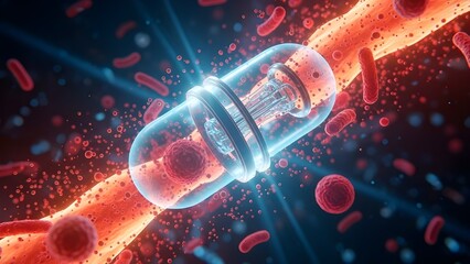 Concepto de píldora medicinal mejorada por IA para la atención sanitaria del futuro.
 Píldora que simboliza la integración de la inteligencia artificial en el desarrollo de futuros tratamientos sanita