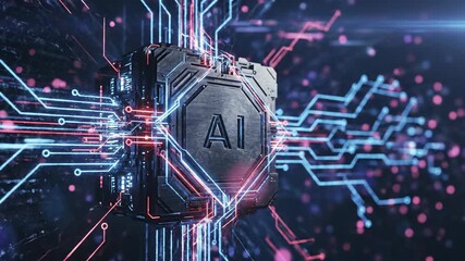 4K AI chip technology, neural network and digital data flow, Artificial Intelligence concept illustration