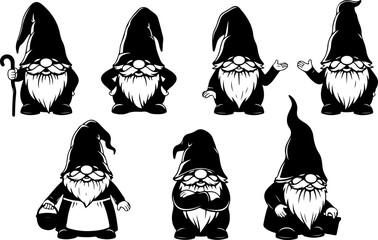 Gnome Silhouette SVG Bundle &ndash; Cute Scandinavian Gnomes with Hats and Lanterns, Christmas & Fantasy Clipart