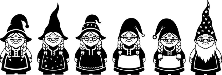 Gnome Silhouette SVG Bundle &ndash; Cute Scandinavian Gnomes with Hats and Lanterns, Christmas & Fantasy Clipart