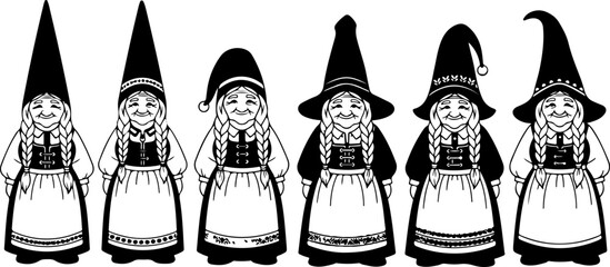 Gnome Silhouette SVG Bundle &ndash; Cute Scandinavian Gnomes with Hats and Lanterns, Christmas & Fantasy Clipart