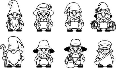 Gnome Silhouette SVG Bundle &ndash; Cute Scandinavian Gnomes with Hats and Lanterns, Christmas & Fantasy Clipart