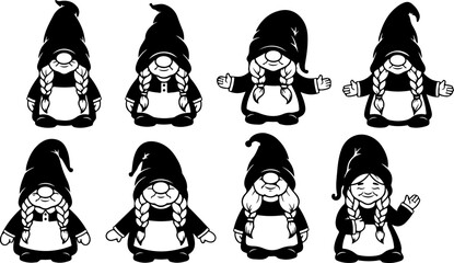 Gnome Silhouette SVG Bundle &ndash; Cute Scandinavian Gnomes with Hats and Lanterns, Christmas & Fantasy Clipart