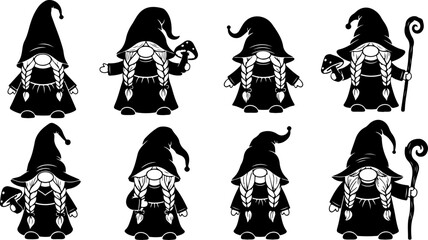 Gnome Silhouette SVG Bundle &ndash; Cute Scandinavian Gnomes with Hats and Lanterns, Christmas & Fantasy Clipart