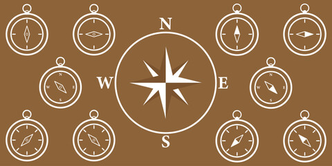 Set of diverse compass rose and navigational symbols vector illustrations. Black white line art icons for direction, travel, exploration, maritime design Compass icon vector Vintage Style Compass rose