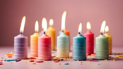 Colorful Candles Burn on a Table With Sprinkles During a Birthday Celebration in a Well-Lit Room This Past Evening