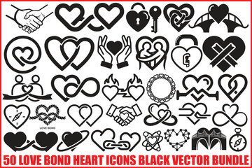 50 Love Bond Heart Icons Vector Bundle