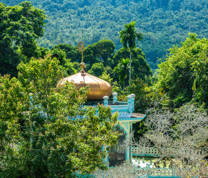 In the rainforests of the Brunei river banks the Makam Sultan Bolkiah mausoleum, Bandar Seri Begawa, Sultanate of Brunei (Negara Brunei Darussalam)